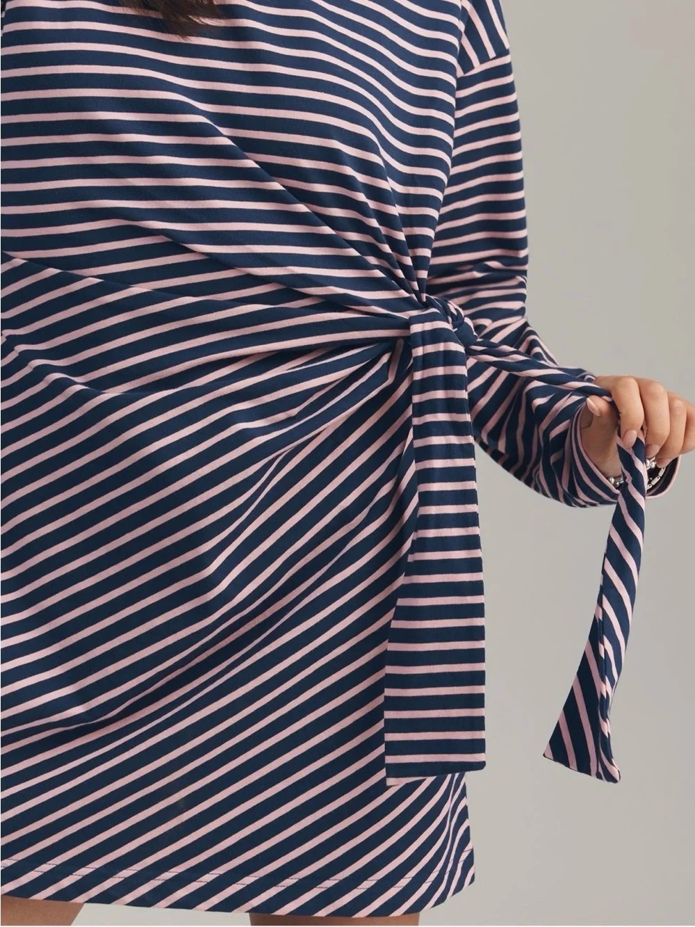 Anthropologie Sporty Barbiecore Striped Side Tie Mini Dress XS Pink Navy - Picture 5 of 7